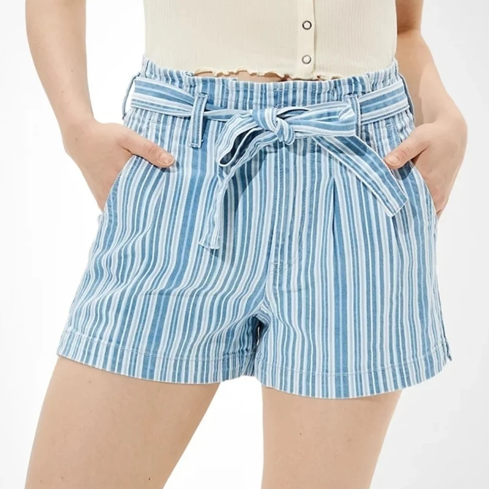 American Eagle Outfitters Light Blue & White Striped High Waist Shorts
